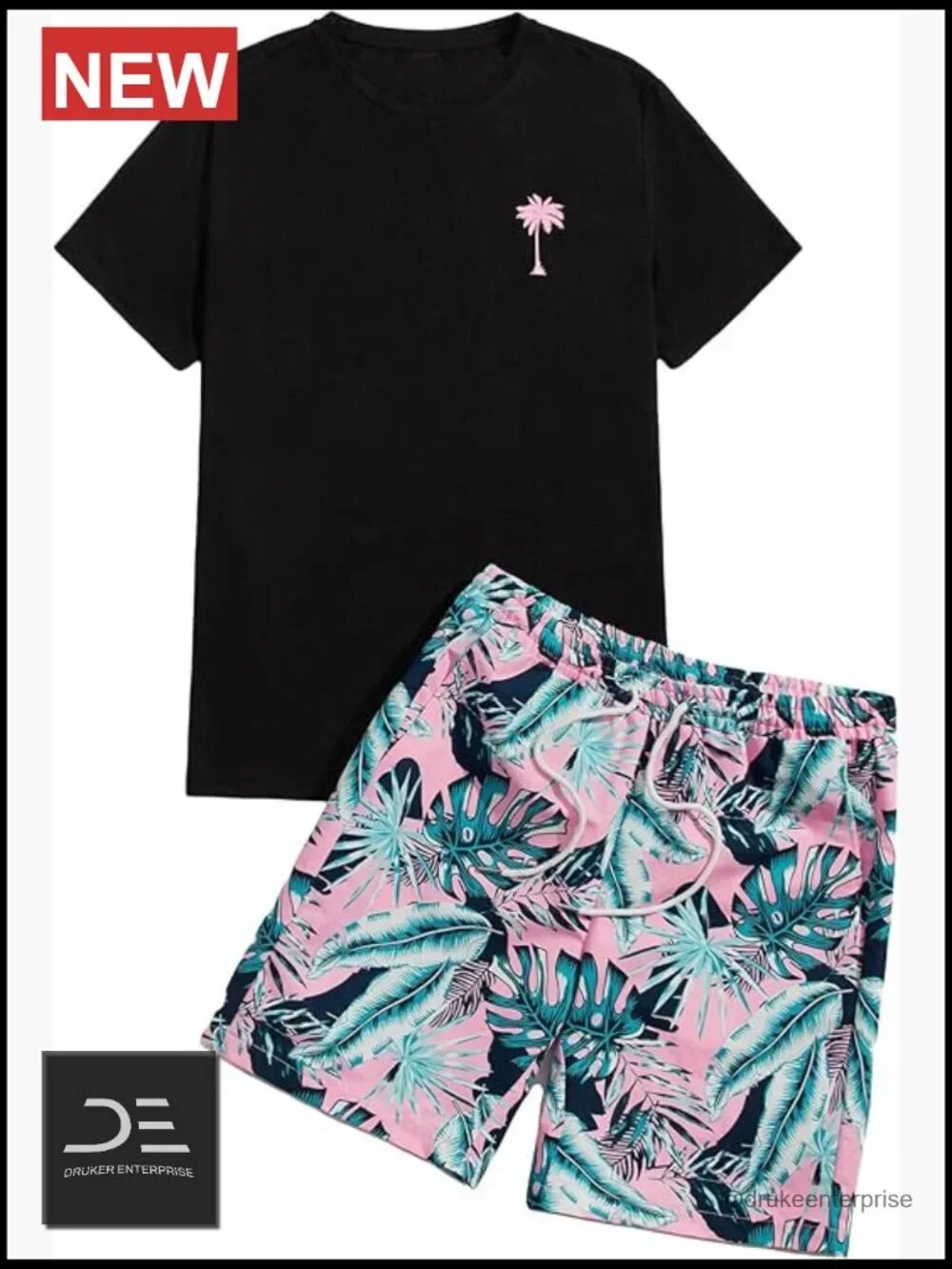 Men's 2 Piece Short Sleeve Graphic Tee and Drawstring Shorts Set